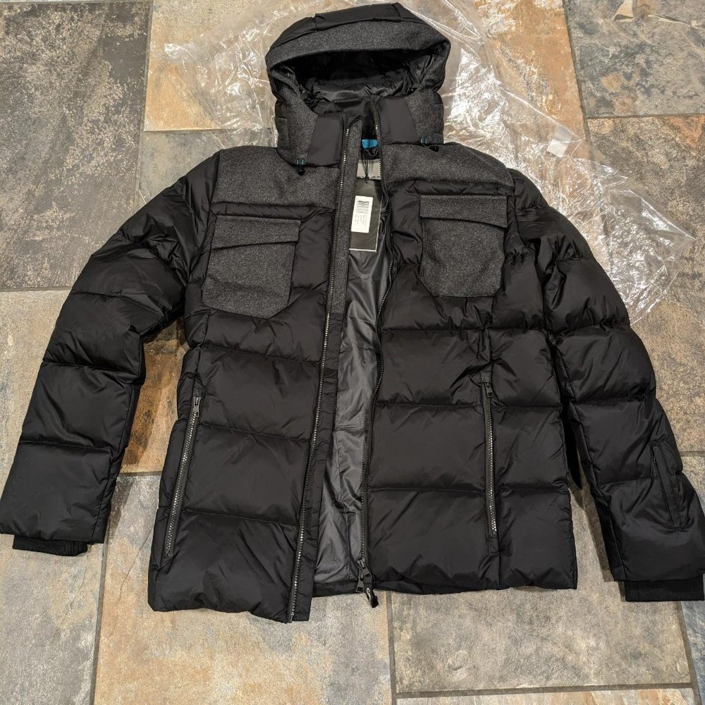 Men's Quilted Hooded Ski Jacket - Black - Picture 2 of 3